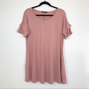 Mauve Pink Ruffle Sleeve Tee Dress